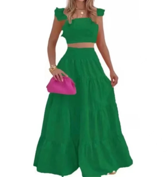 Skirt Y2k Two Piece Set Womans Clothing New 2024 Spring/Summer Elegant Sexy Collage Sleeveless Top and Longuette Suits Female