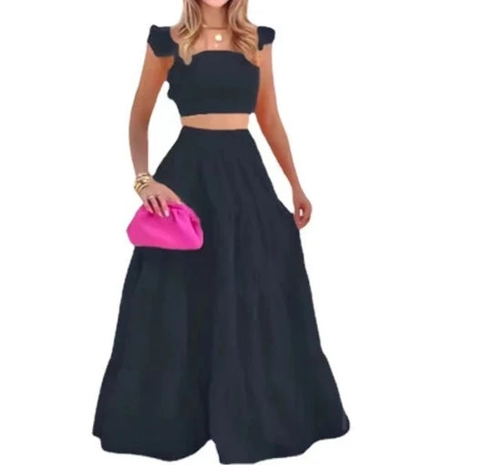 Skirt Y2k Two Piece Set Womans Clothing New 2024 Spring/Summer Elegant Sexy Collage Sleeveless Top and Longuette Suits Female