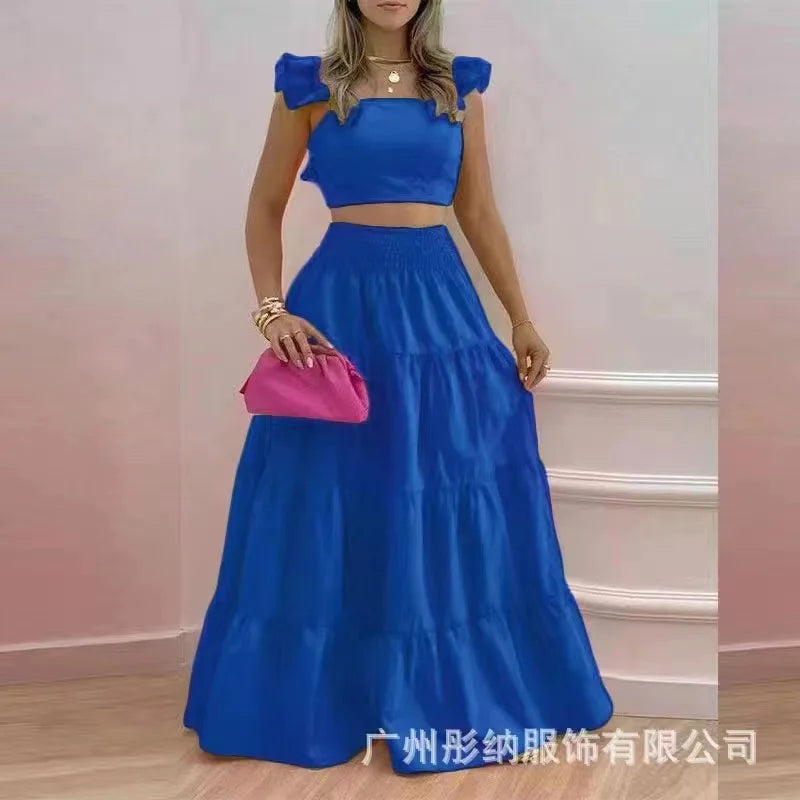 Skirt Y2k Two Piece Set Womans Clothing New 2024 Spring/Summer Elegant Sexy Collage Sleeveless Top and Longuette Suits Female