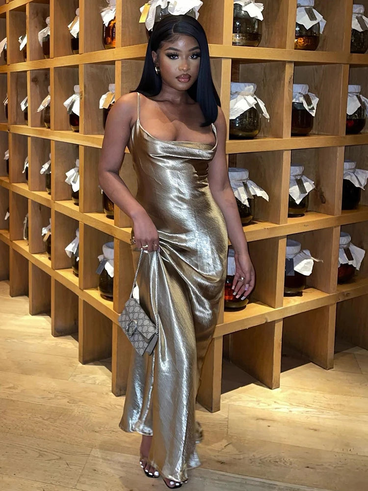 Sibybo Sexy Spaghetti Strap Backless Satin Dress Women Y2K Blue Lace Up Trumpet Long Dress Elegant Bodycon Party Dresses 2022