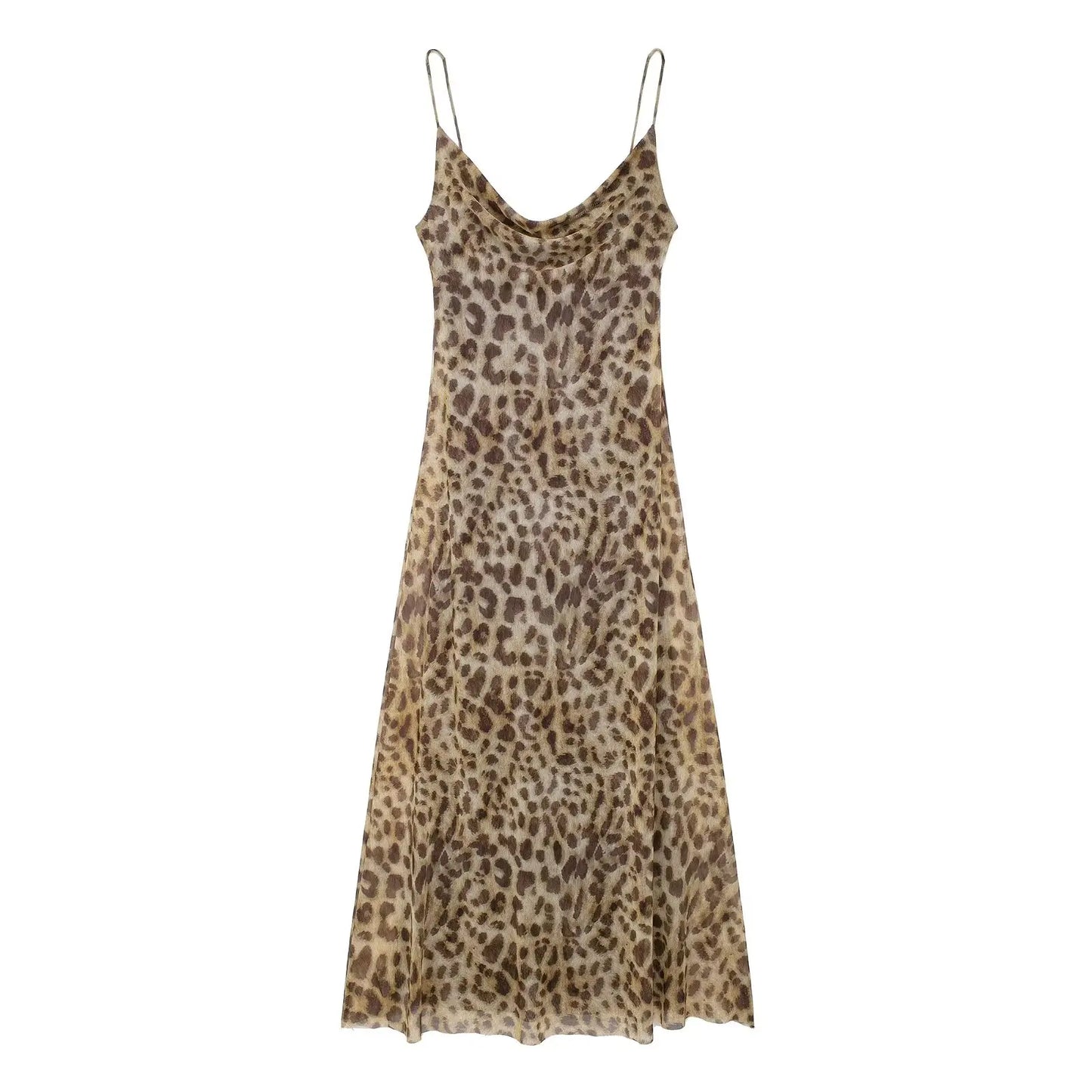 TRAFZA Women Summer Fashion Leopard Print Sleeveless Backless Suspender Dress Female 2024 Vintage Slim Beach Party Long Dress