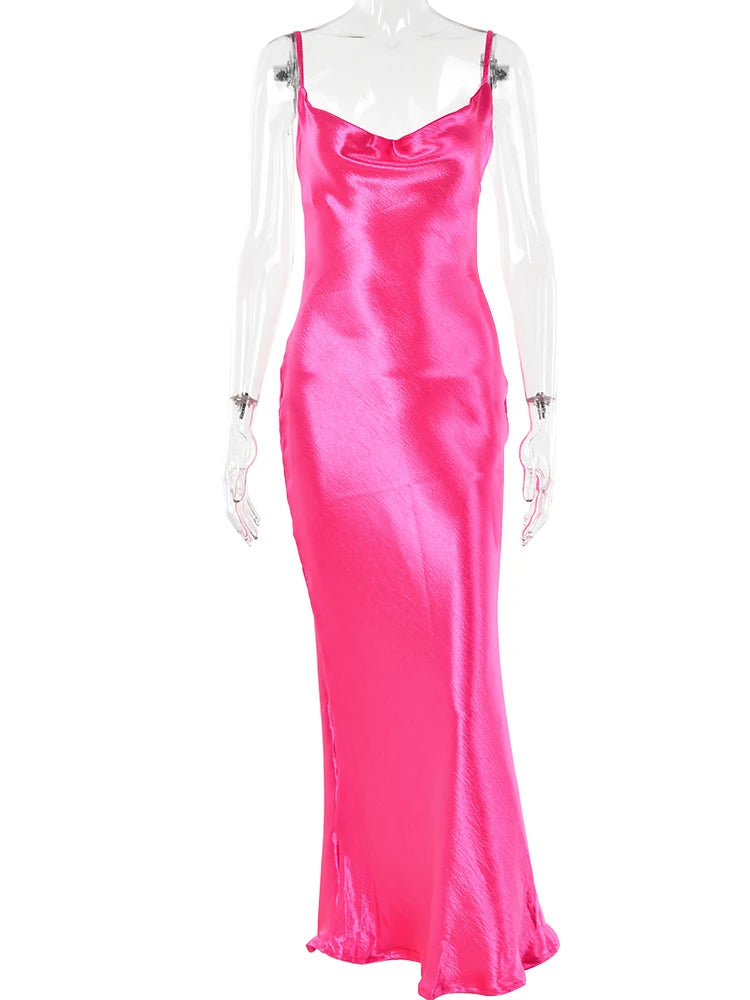 Sibybo Sexy Spaghetti Strap Backless Satin Dress Women Y2K Blue Lace Up Trumpet Long Dress Elegant Bodycon Party Dresses 2022