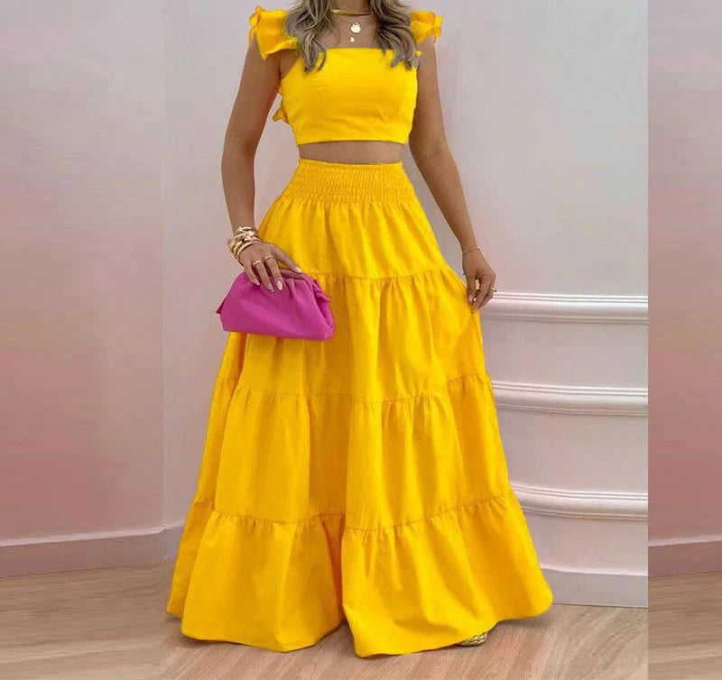 Skirt Y2k Two Piece Set Womans Clothing New 2024 Spring/Summer Elegant Sexy Collage Sleeveless Top and Longuette Suits Female