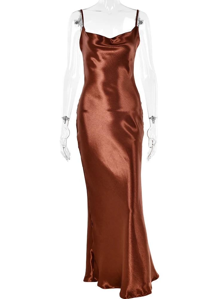 Sibybo Sexy Spaghetti Strap Backless Satin Dress Women Y2K Blue Lace Up Trumpet Long Dress Elegant Bodycon Party Dresses 2022