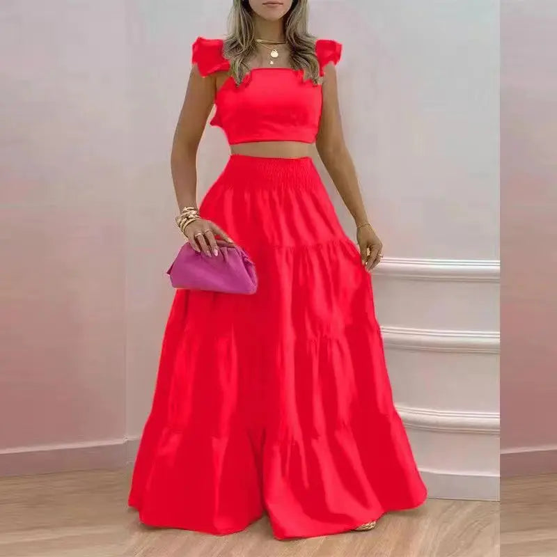 Skirt Y2k Two Piece Set Womans Clothing New 2024 Spring/Summer Elegant Sexy Collage Sleeveless Top and Longuette Suits Female