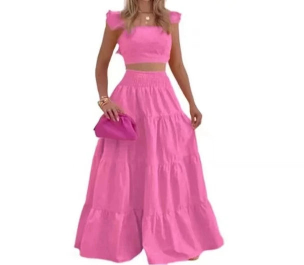 Skirt Y2k Two Piece Set Womans Clothing New 2024 Spring/Summer Elegant Sexy Collage Sleeveless Top and Longuette Suits Female