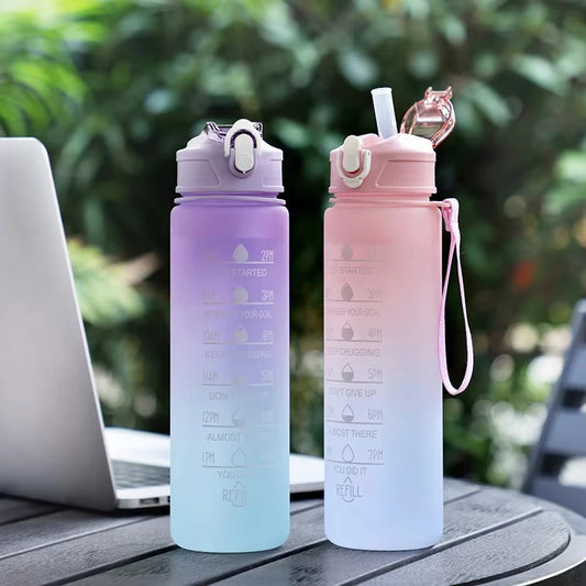900ML Gradient Color Water Cup Sports Water Bottle with Time Marker Leak-proof Cup Portable Water bottle for Sport Fitness
