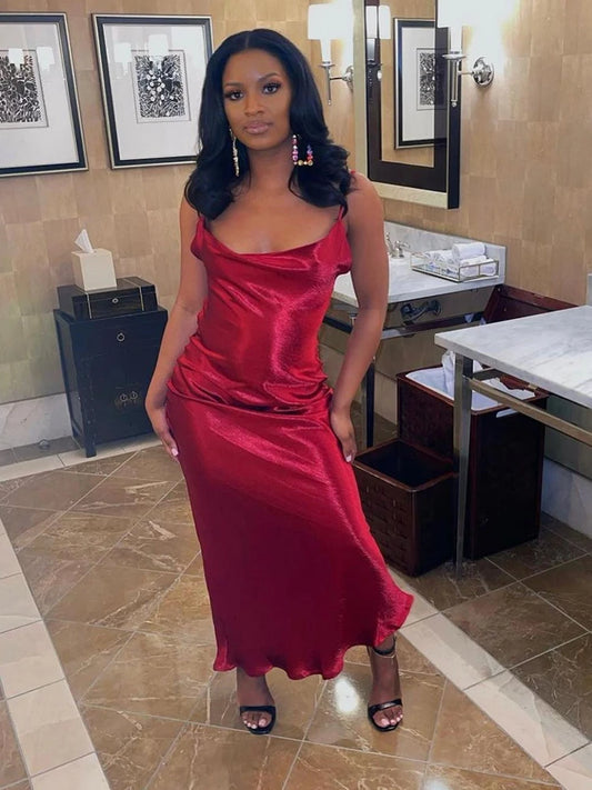 Sibybo Sexy Spaghetti Strap Backless Satin Dress Women Y2K Blue Lace Up Trumpet Long Dress Elegant Bodycon Party Dresses 2022